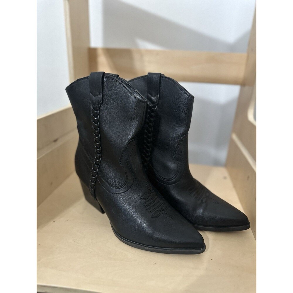 Dolce Vita Women’s Womens Black Faux Leather Karyn Western Boots Sz 6.5 Cowgirl